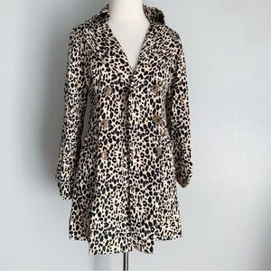 Vtg 2000s Y2K Forever 21 leopard print trench coat cream brown size small